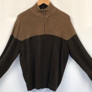 DOCKERS Quarter Zip Comfort Touch Sweater Men's Sz M Easy Care Brown Color Block